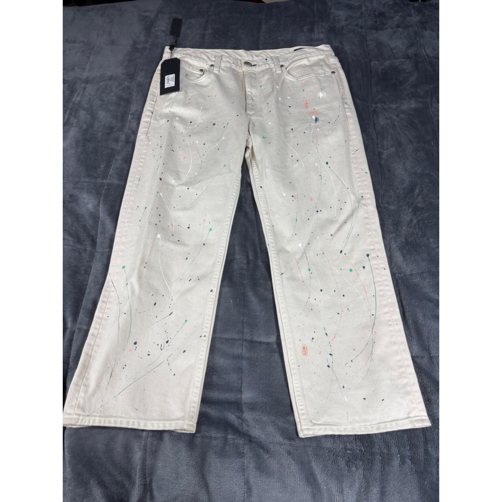 Rag & Bone‎ Paint Splatter Straight Leg Jeans Cream Off White Size 30 NEW